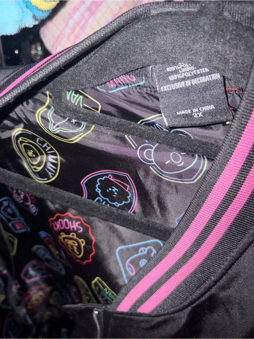 Bt21 BTS Black Bomber Jacket with Pink Trim